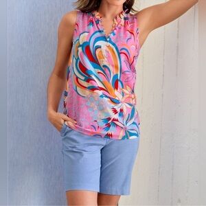 Talbots Ruffle Trim Shell Dazzling Floral. Size Medium.